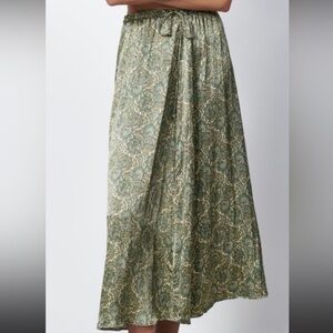 Zara Green Paisley Satin Midi Skirt